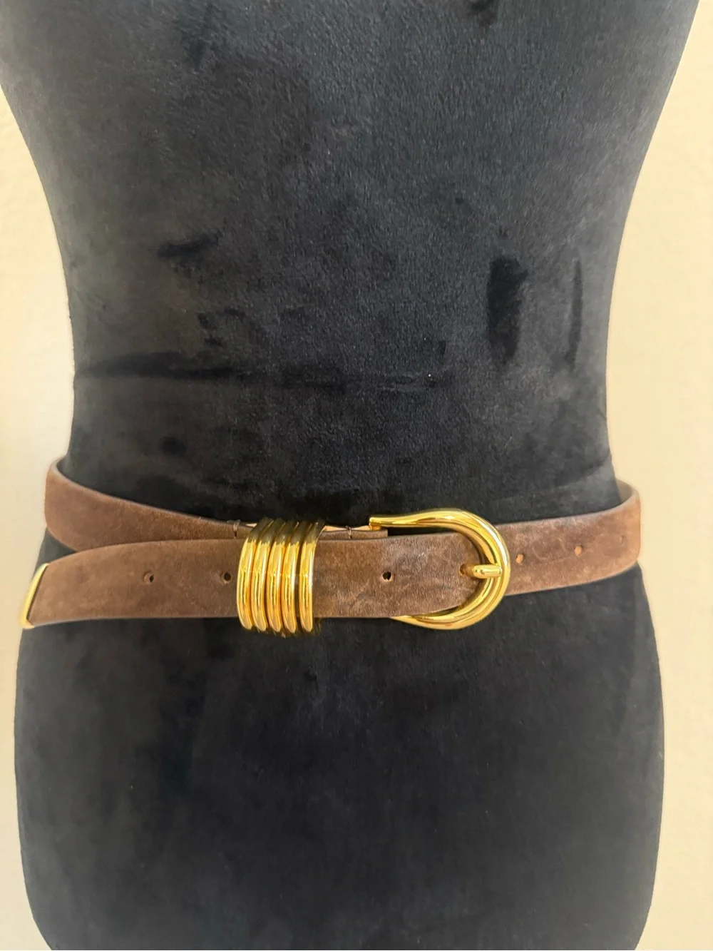 Chocolate Suede & 24k Gold Italian Suede Leather Belt